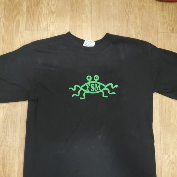 FSM Flying Spaghetti Monster Graphic Tee T-Shirt Black Cotton Pastafarian Medium - Picture 2 of 6
